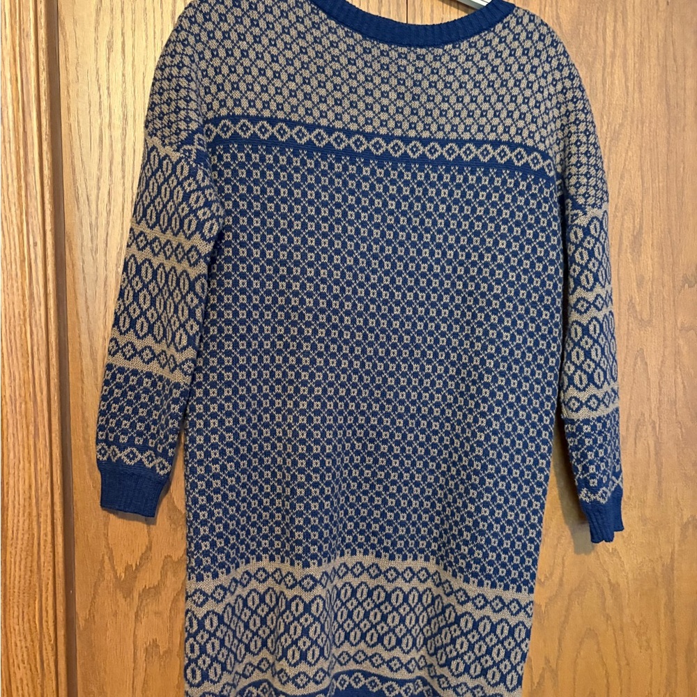 Blue and Beige Fair Isle Sweater Dress